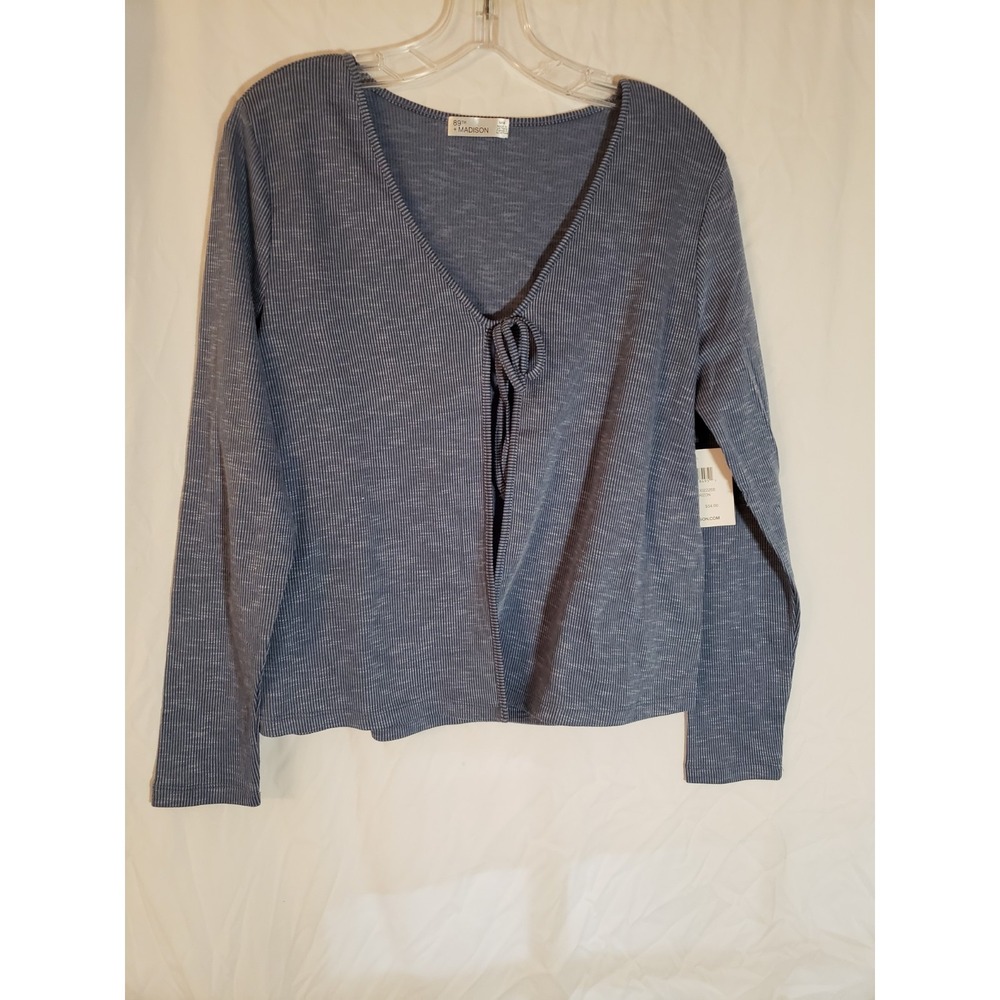 Women's 89th And Madison Blue Tie Front Long Sleeve Cover-Up Size M